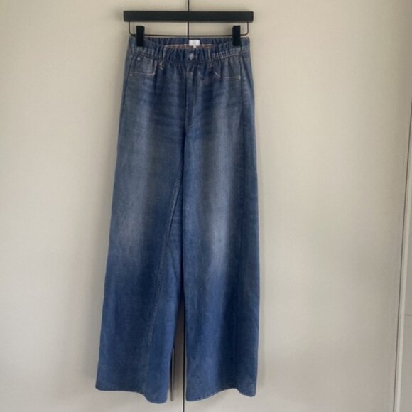 Ecru Denim-Print Wide-Leg Sweatpants - Picture 1 of 7